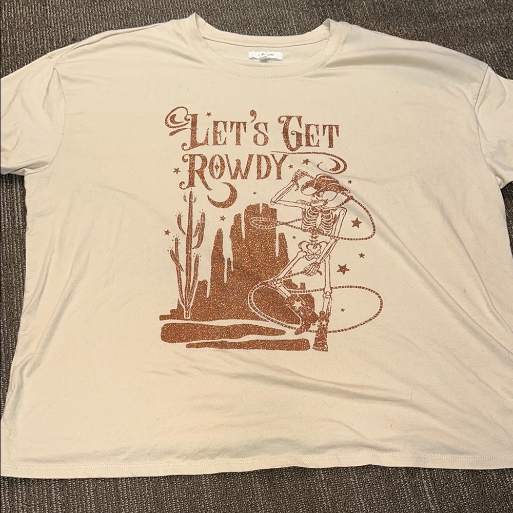 Maurices Cream Graphic Tee - Let's Get Rowdy Cowboy Skelton